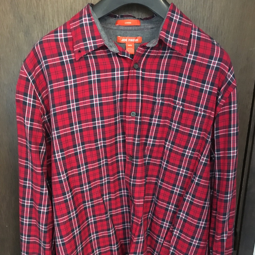 %% Joe Fresh Red Plaid Men's Shirt Button Up Top M